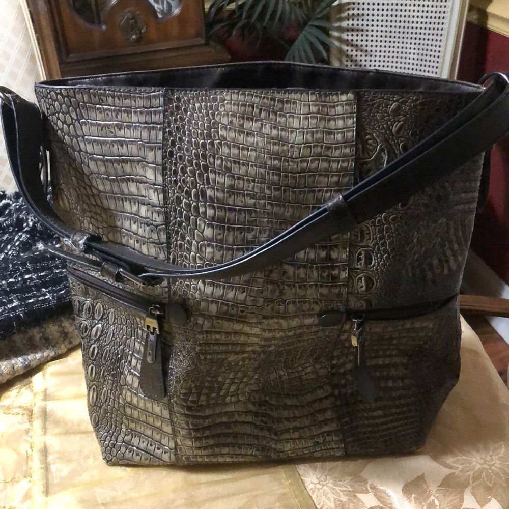 Faux alligator vinyl shoulder bag